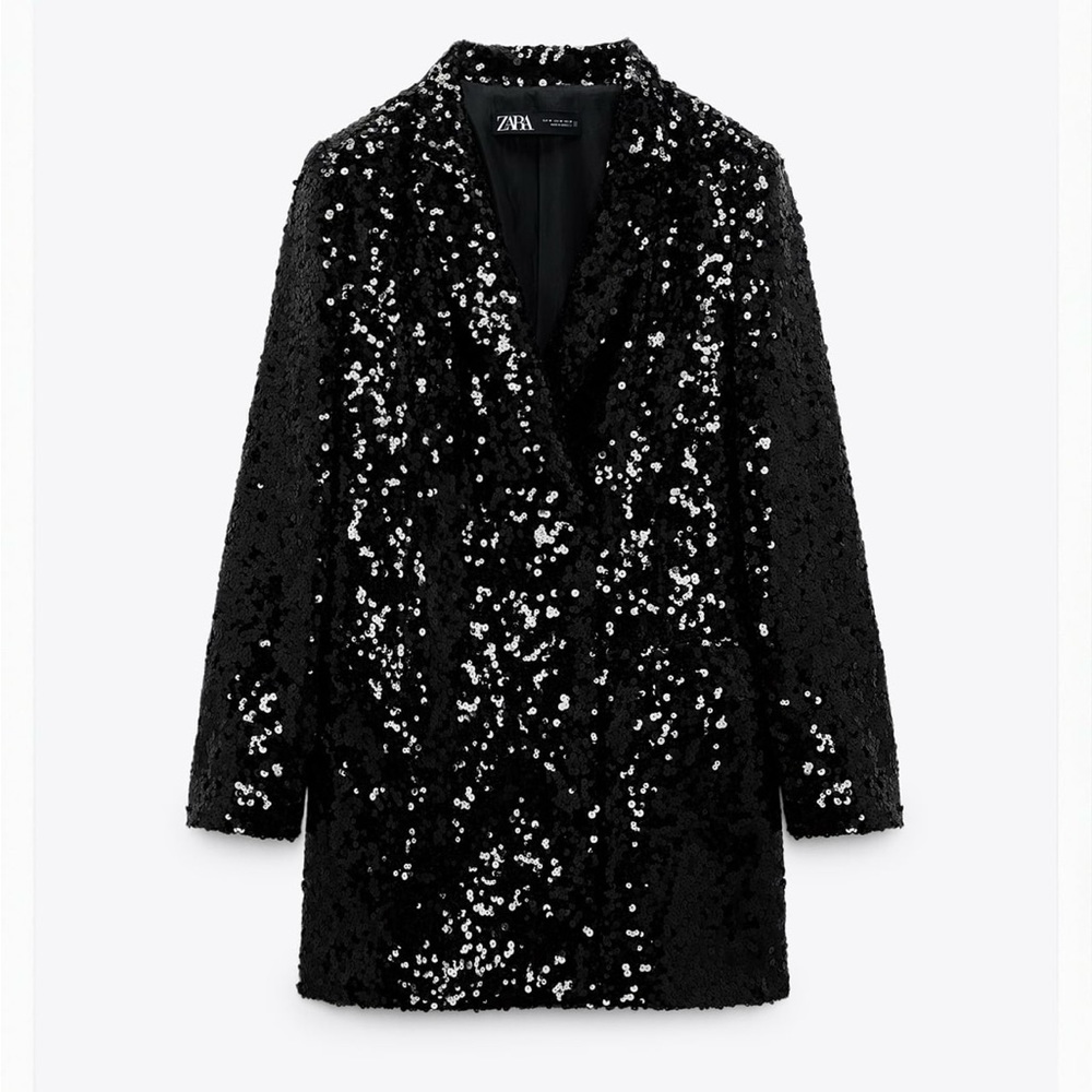 Zara Black Sequin Blazer Mini Dress, New with Tags